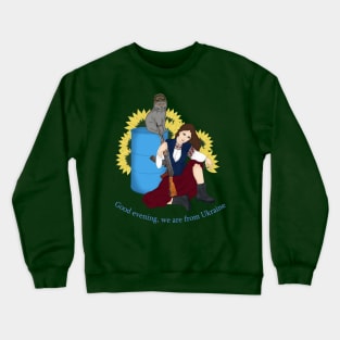 Armed Ukrainian girl with a cat and sunflowers Crewneck Sweatshirt